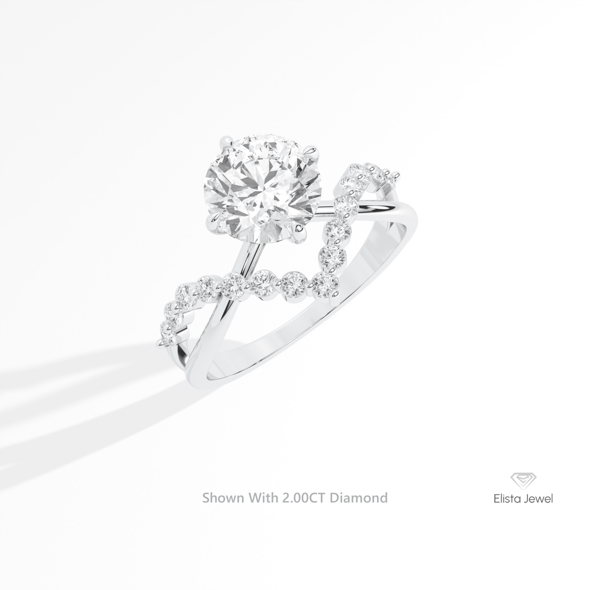 Round Cut Solitaire Accent Engagement Lab Grown Diamond Ring in 14K Rose Gold - Profile View