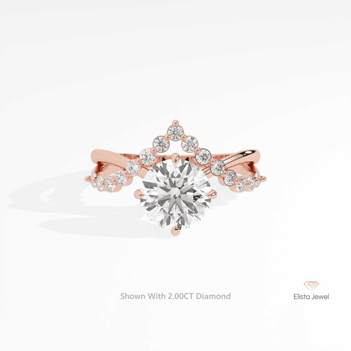 Round Cut Solitaire Accent Engagement Lab Grown Diamond Ring in 18K Rose Gold - Ring on Hand View