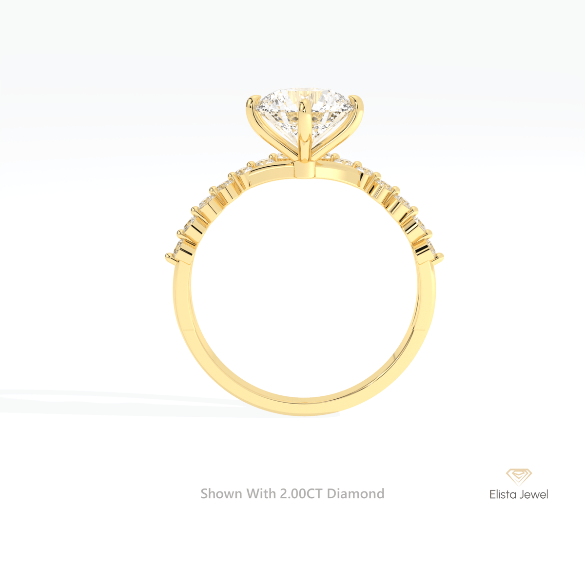 Round Cut Solitaire Accent Engagement Lab Grown Diamond Ring in 14K White Gold - Top View