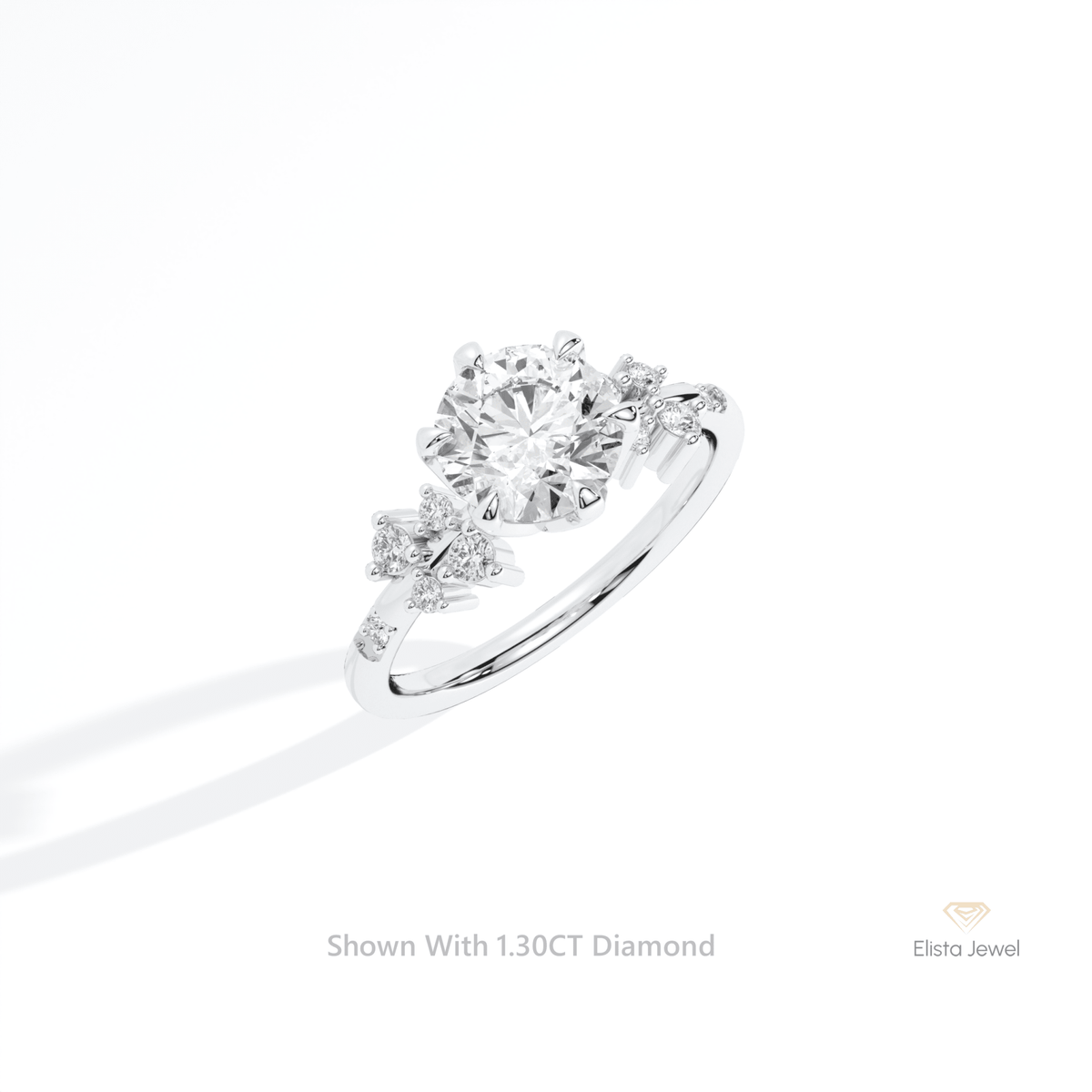Round Cut Solitaire Accent Lab Grown Diamond Ring in 14K Rose Gold - Profile View