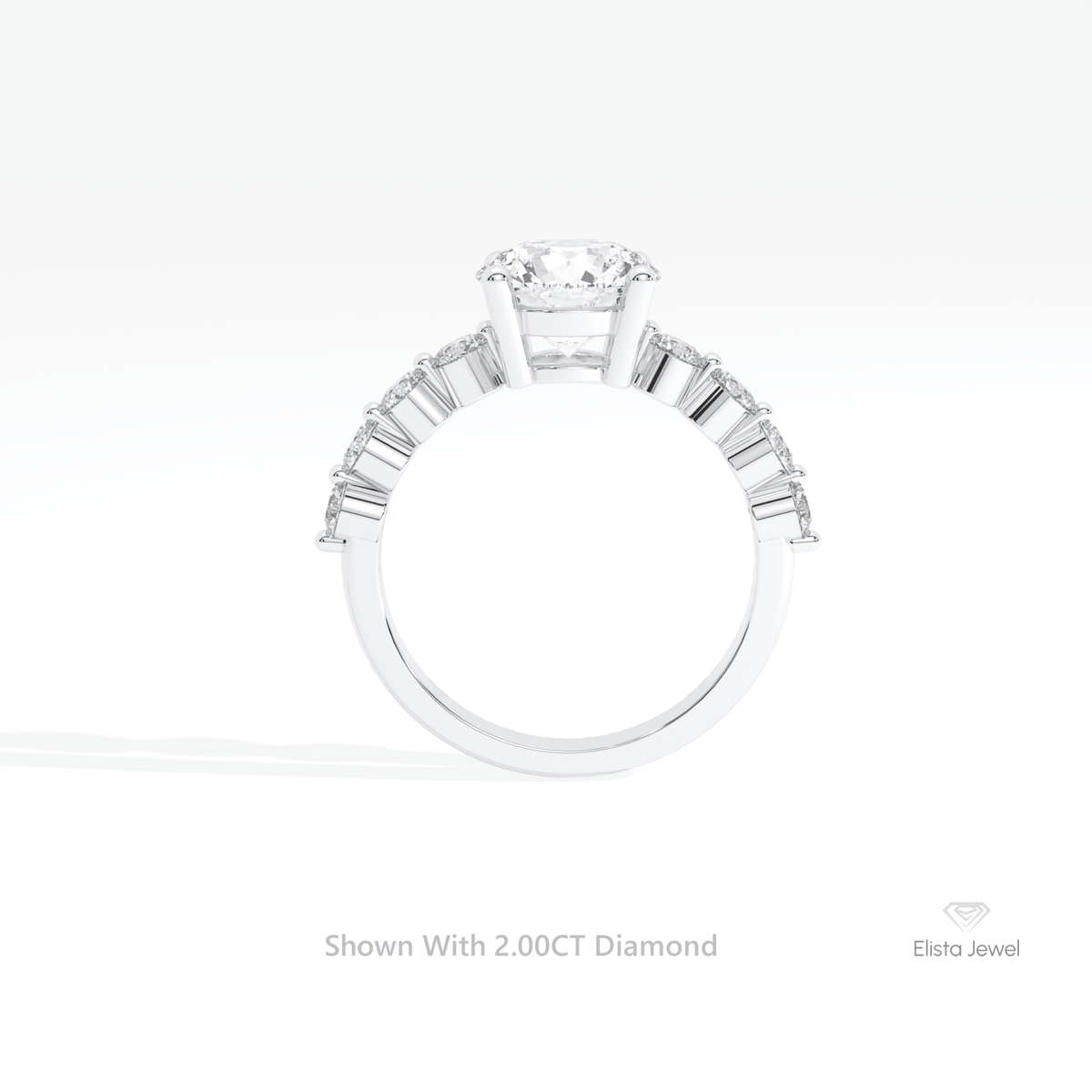 Round Cut Solitaire Accent Lab Grown Diamond Ring in 10K Rose Gold - Angled View
