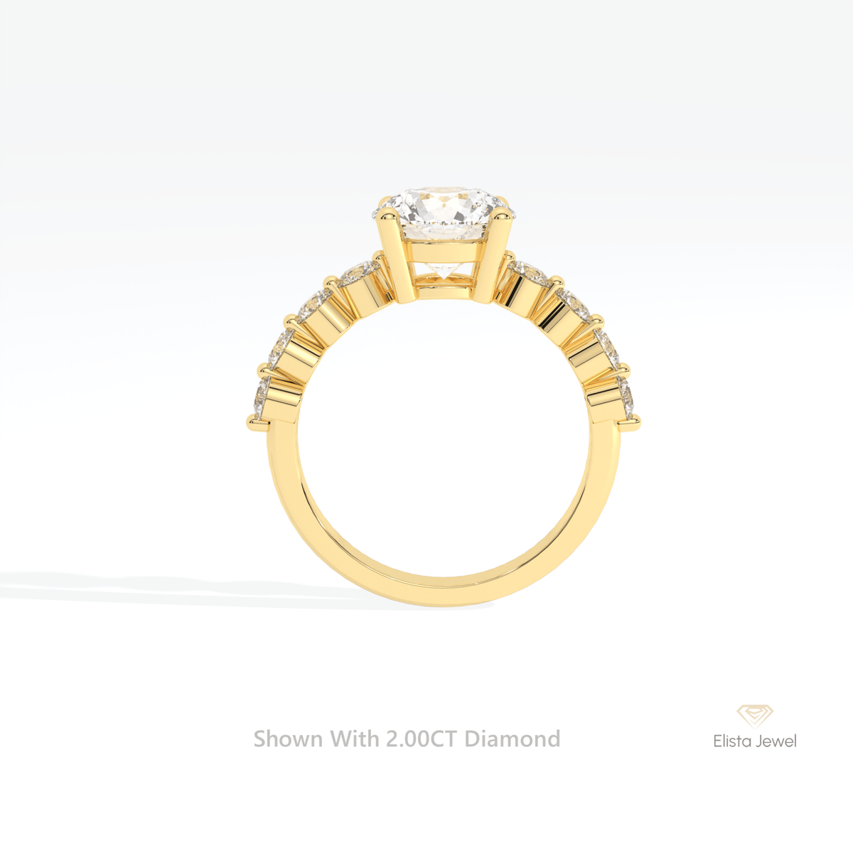 Round Cut Solitaire Accent Lab Grown Diamond Ring in 18K White Gold - Close-up View
