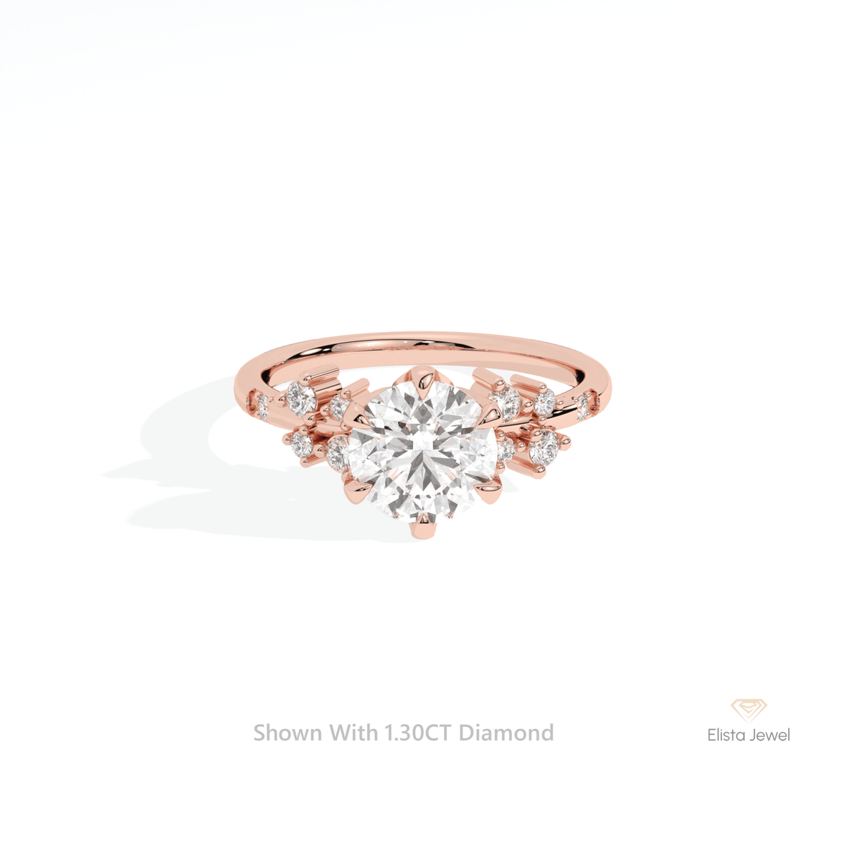 Round Cut Solitaire Accent Lab Grown Diamond Ring in 18K Rose Gold - Ring on Hand View