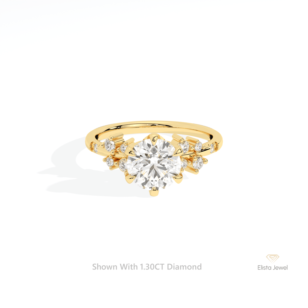 Round Cut Solitaire Accent Lab Grown Diamond Ring in 10K White Gold - Front View