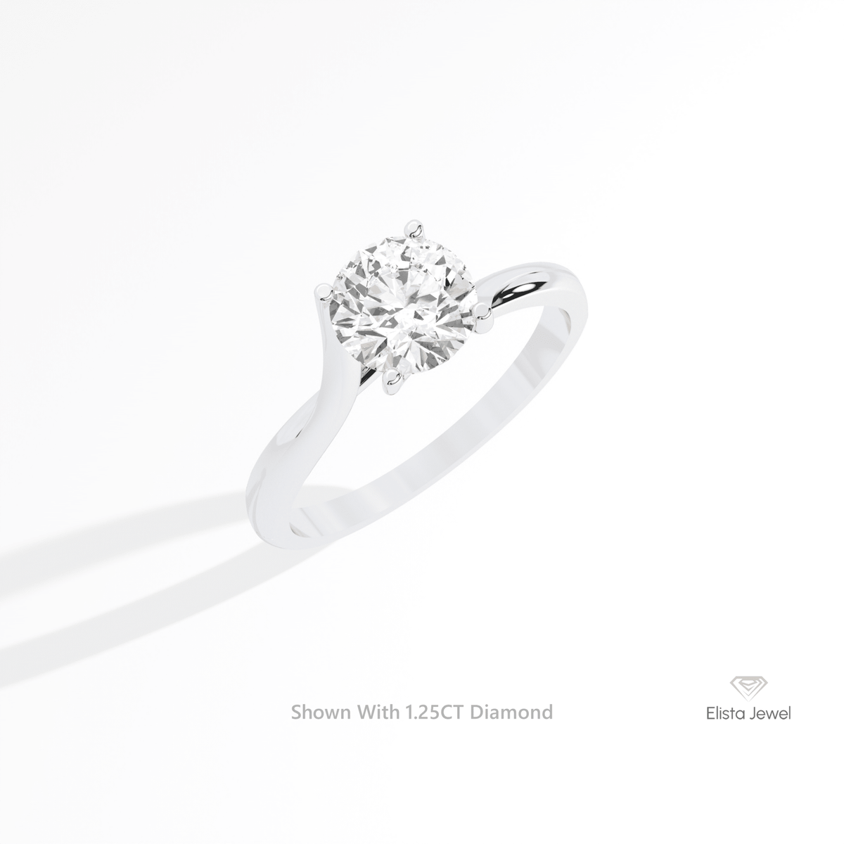 Round Cut Solitaire Engagement Lab Grown Diamond Ring in 18K White Gold - Close-up View