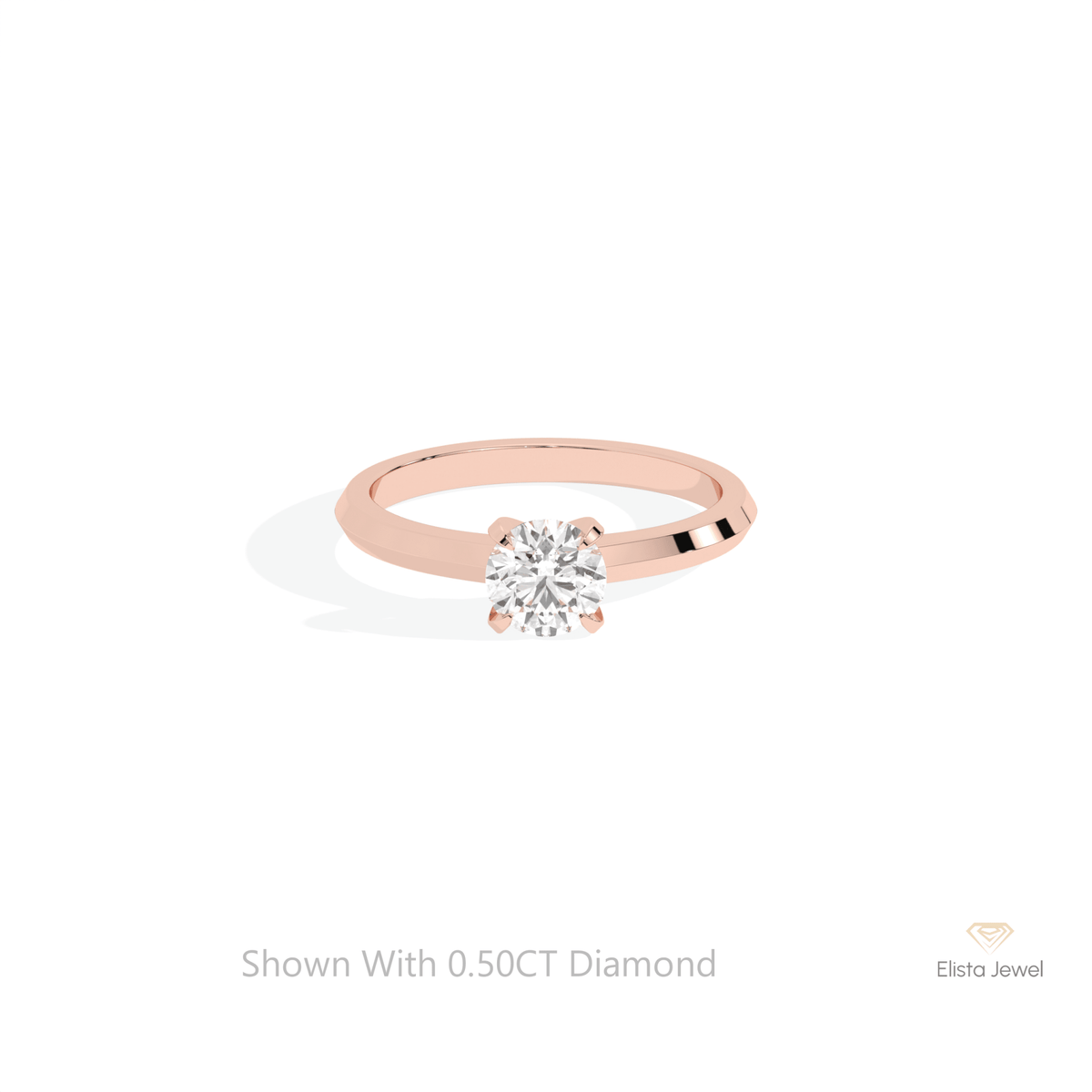 Round Cut Solitaire Engagement Lab Grown Diamond Ring in 18K Rose Gold - Ring on Hand View