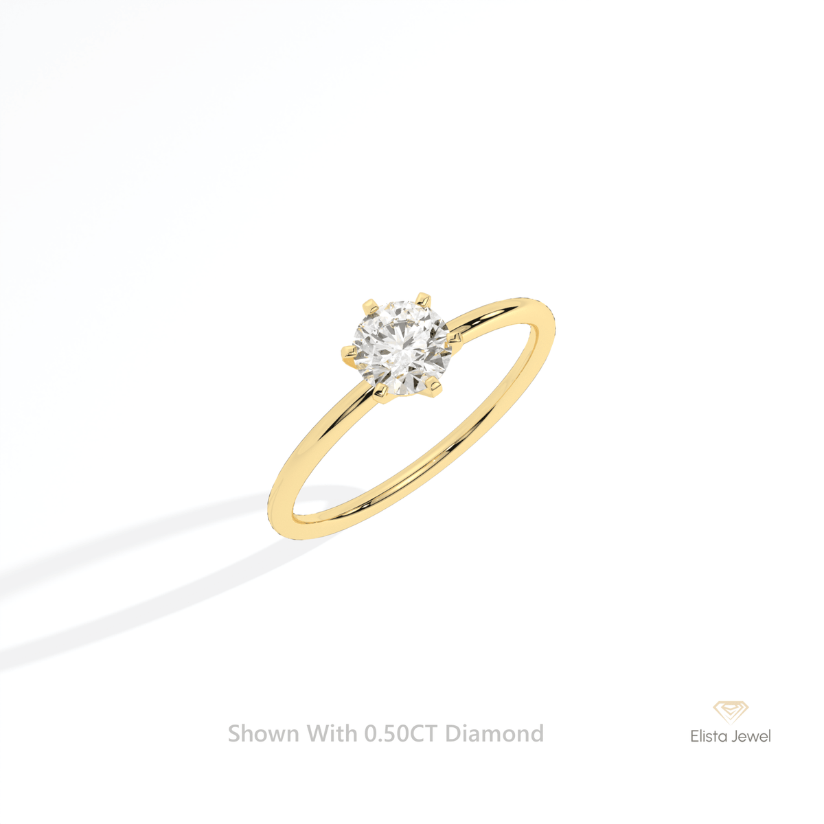 Round Cut Solitaire Engagement Lab Grown Diamond Ring in 10K Yellow Gold - Side View