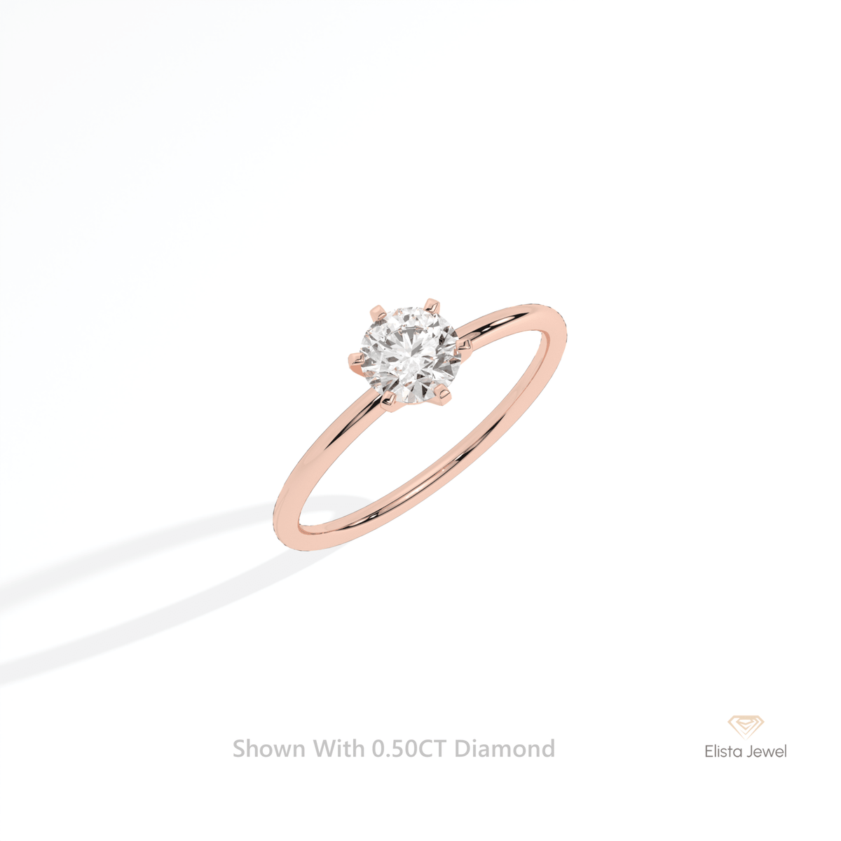 Round Cut Solitaire Engagement Lab Grown Diamond Ring in 14K Rose Gold - Profile View