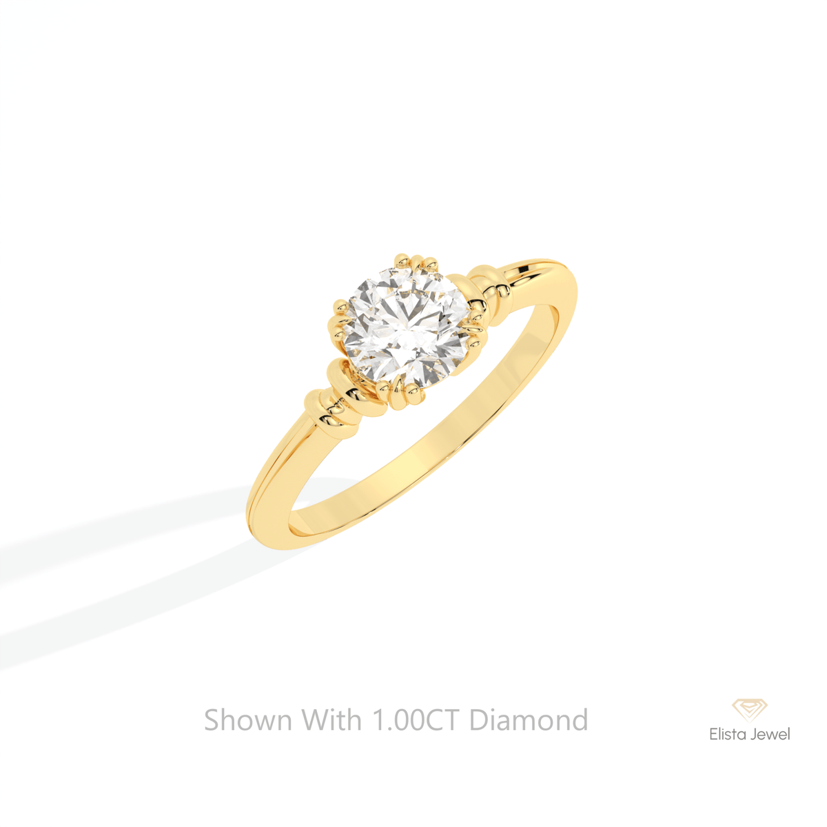 Round Cut Solitaire Wedding Lab Grown Diamond Ring in 10K Yellow Gold - Side View