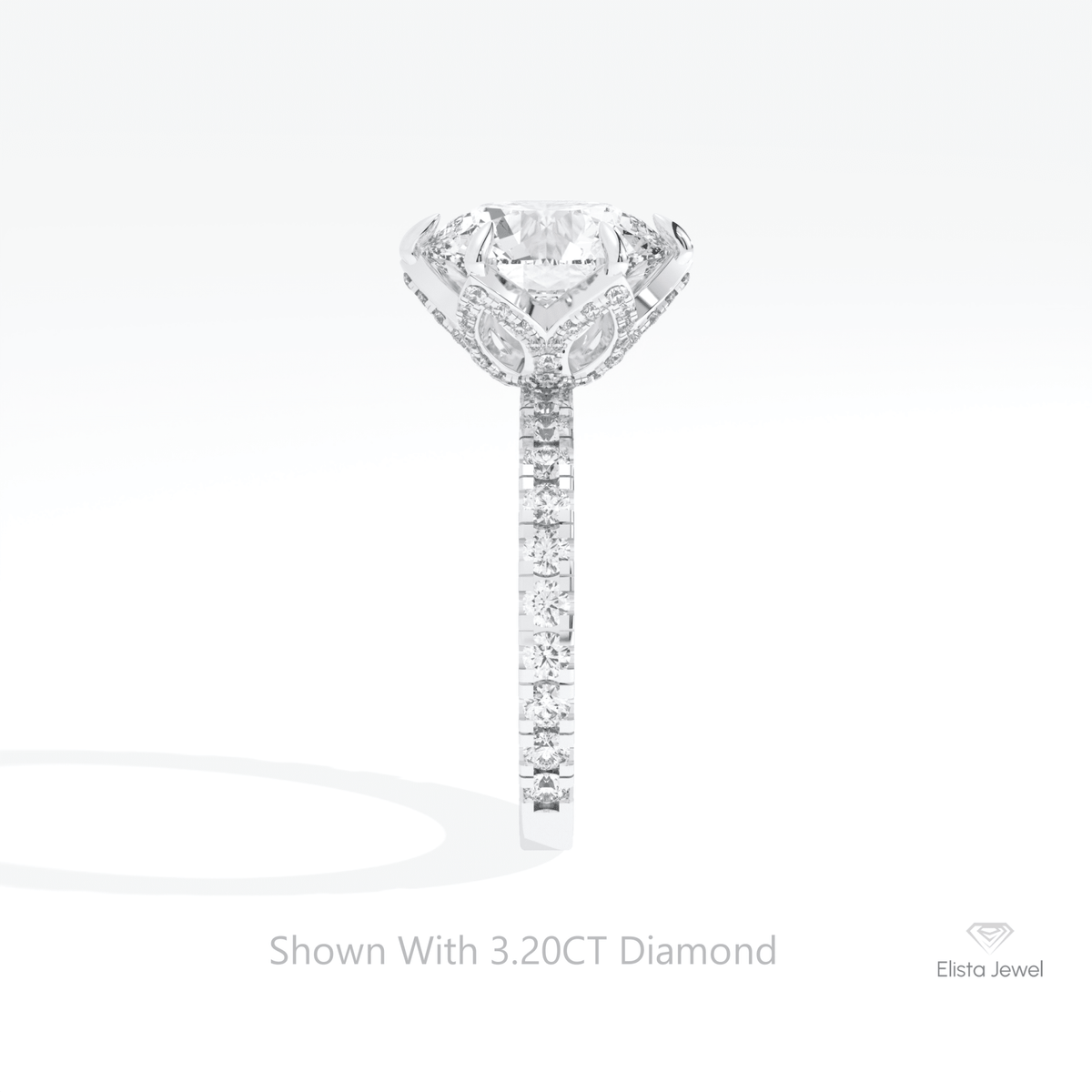 Round Cut Solitaire With Accent Lab Grown Diamond Ring in 14K White Gold - Top View