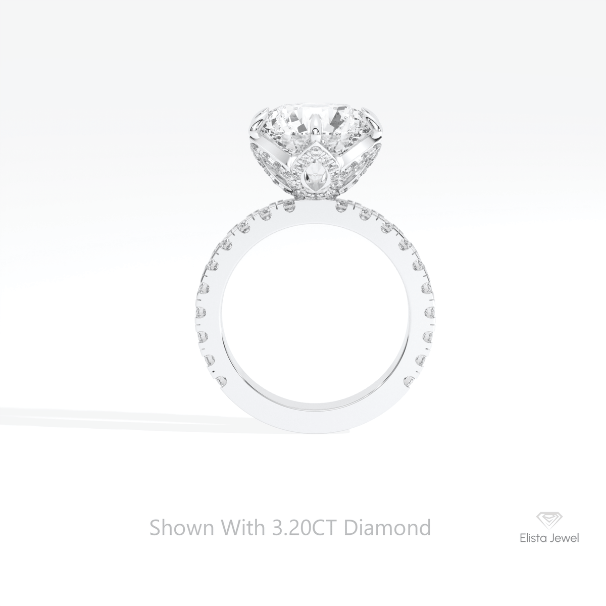 Round Cut Solitaire With Accent Lab Grown Diamond Ring in 10K Rose Gold - Angled View