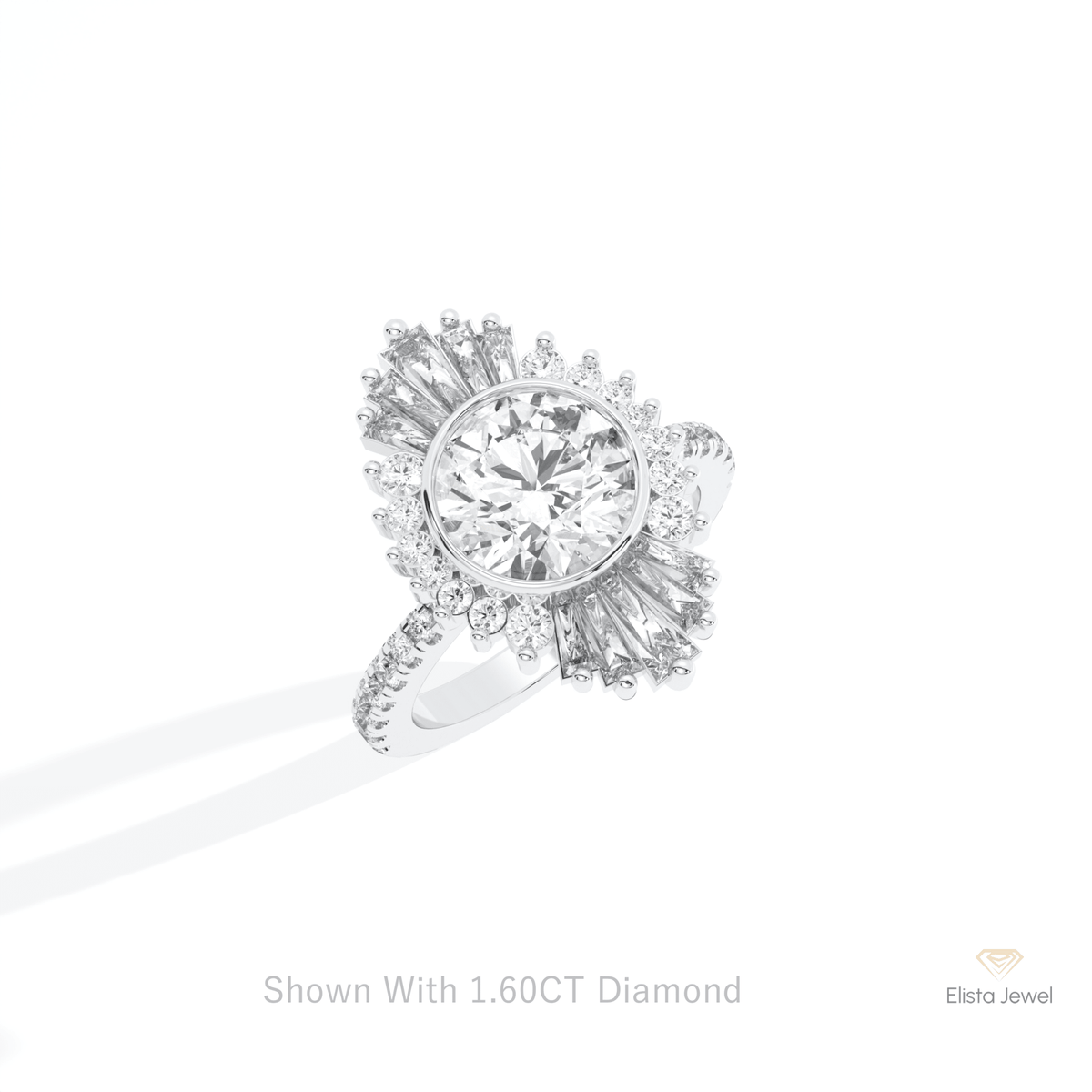 Round Cut Starburst Engagement Lab Grown Diamond Ring in Platinum - Lifestyle View