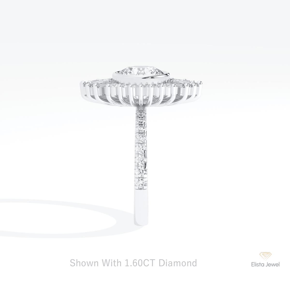 Round Cut Starburst Engagement Lab Grown Diamond Ring - Additional View