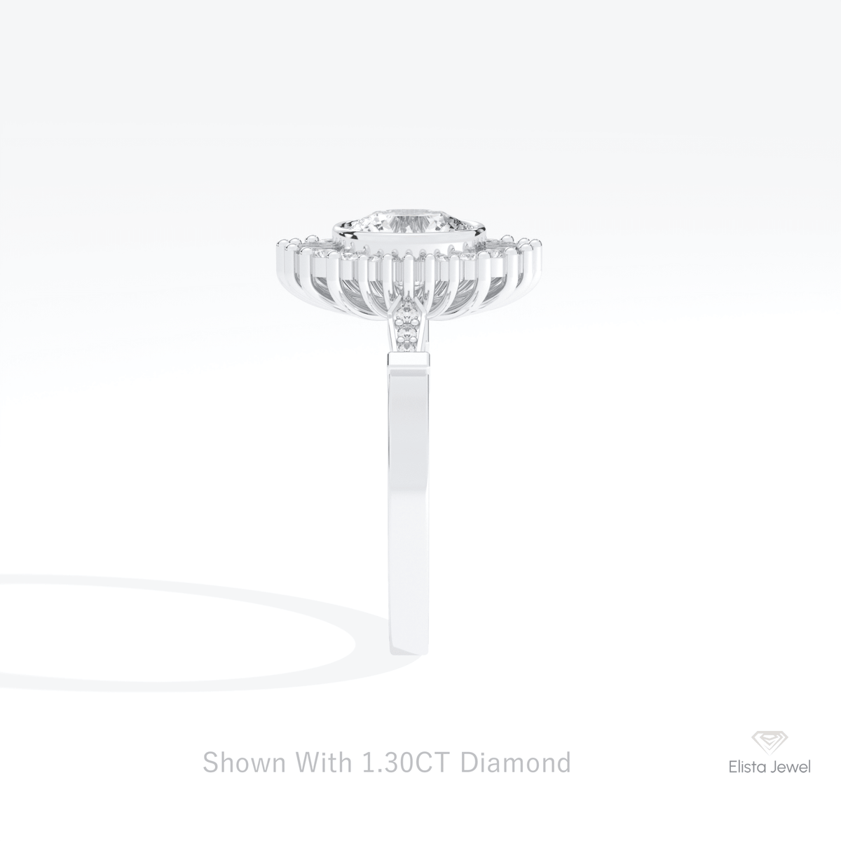 Round Cut Starburst Engagement Lab Grown Diamond Ring in 14K White Gold - Top View