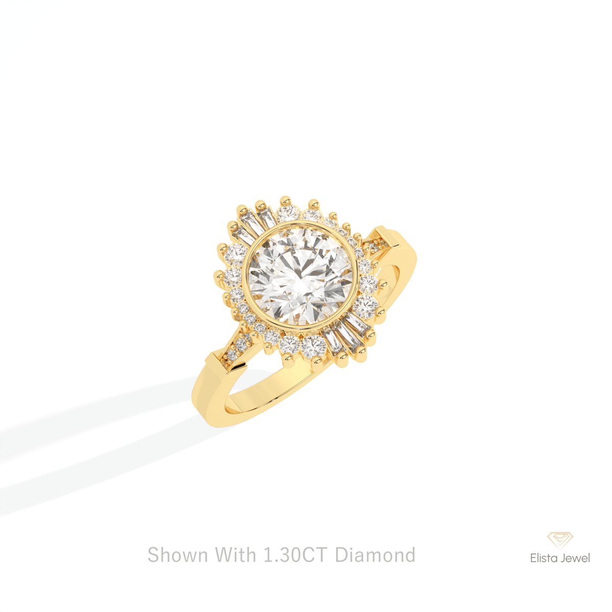 Round Cut Starburst Engagement Lab Grown Diamond Ring in 14K Rose Gold - Profile View