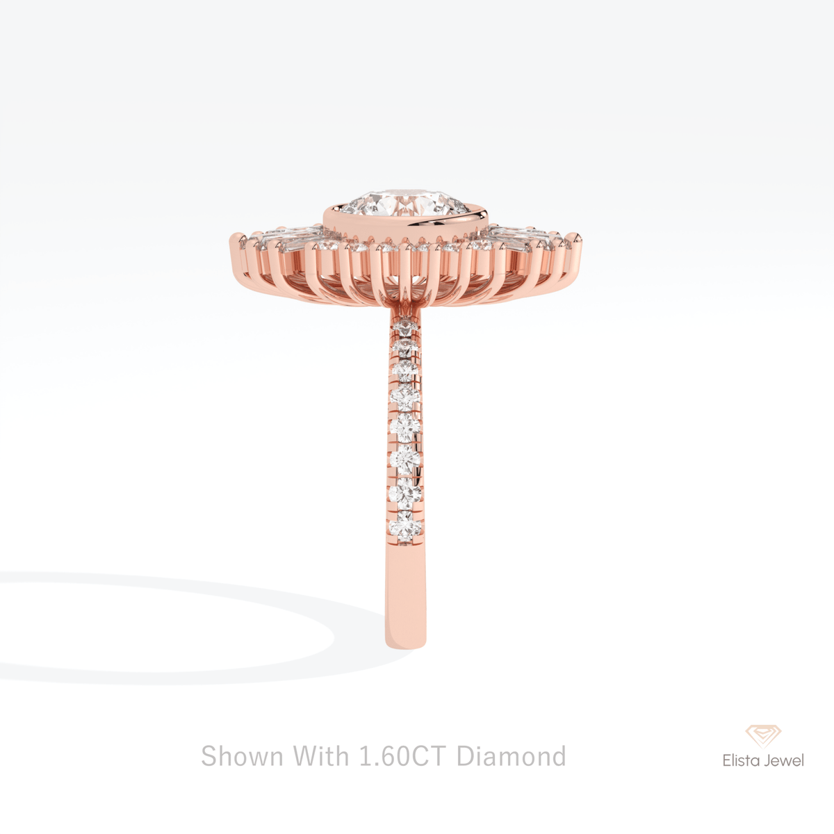 Round Cut Starburst Engagement Lab Grown Diamond Ring in 18K Yellow Gold - Perspective View