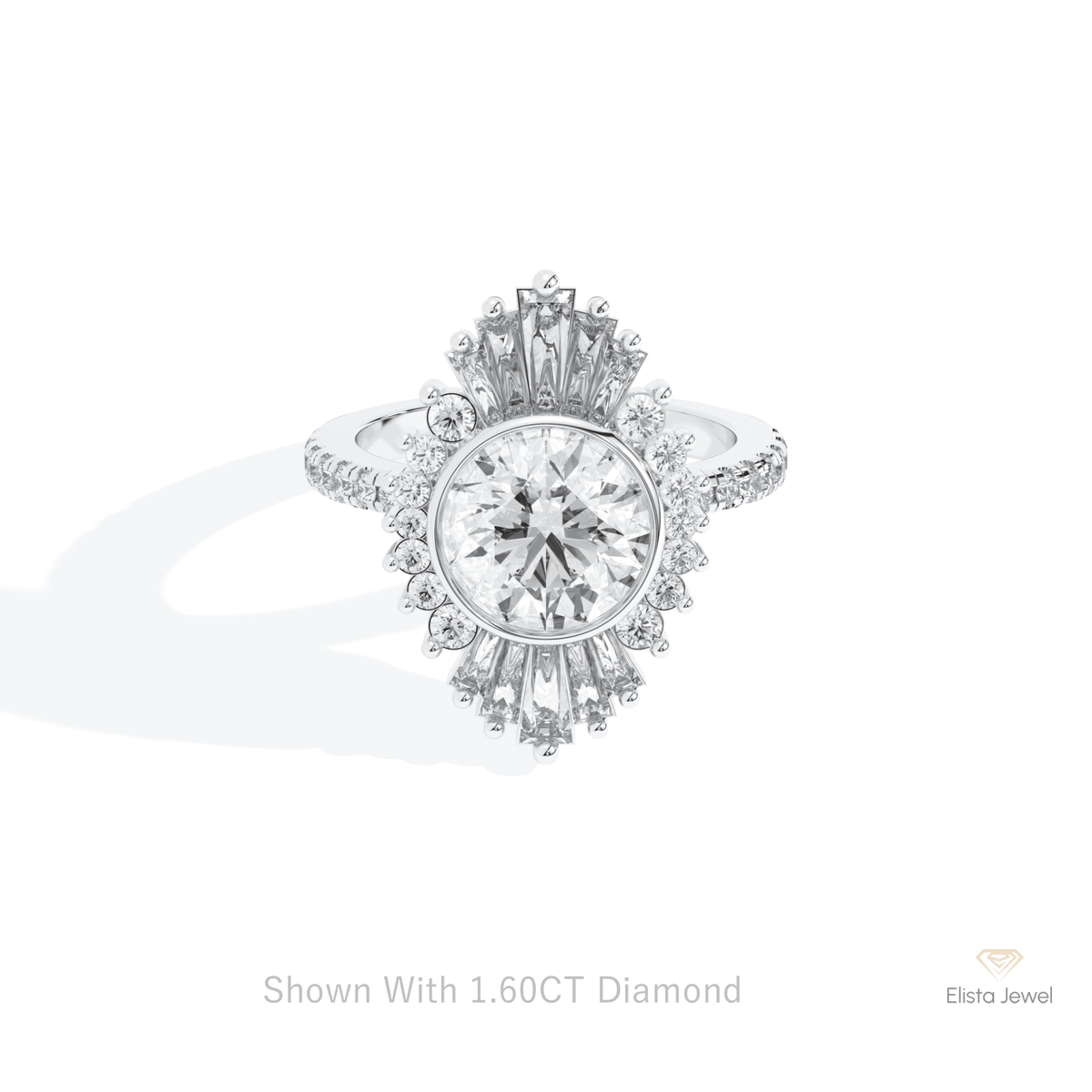 Round Cut Starburst Engagement Lab Grown Diamond Ring in 18K Rose Gold - Ring on Hand View