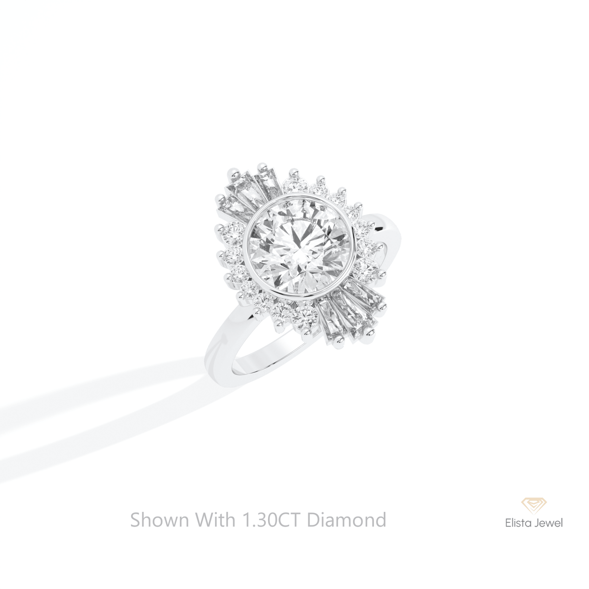 Round Cut Starburst Wedding Lab Grown Diamond Ring in 14K Rose Gold - Profile View