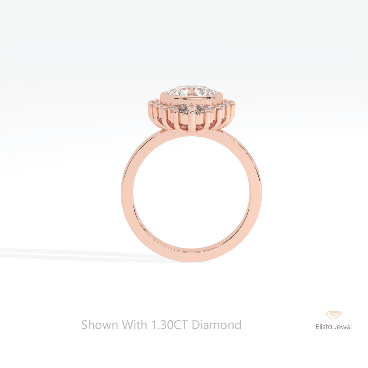 Round Cut Starburst Wedding Lab Grown Diamond Ring in 10K Rose Gold - Angled View