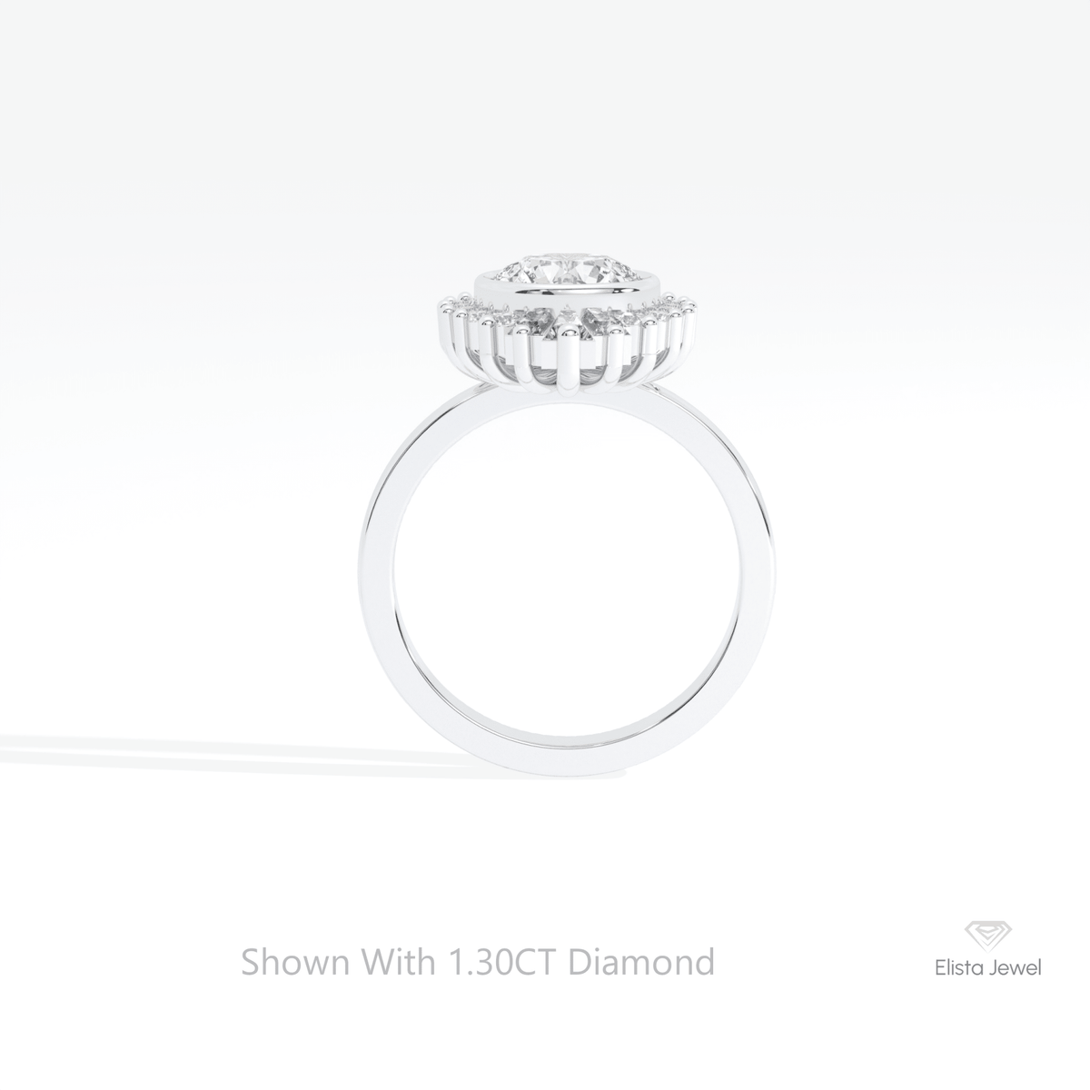 Round Cut Starburst Wedding Lab Grown Diamond Ring in 18K White Gold - Close-up View