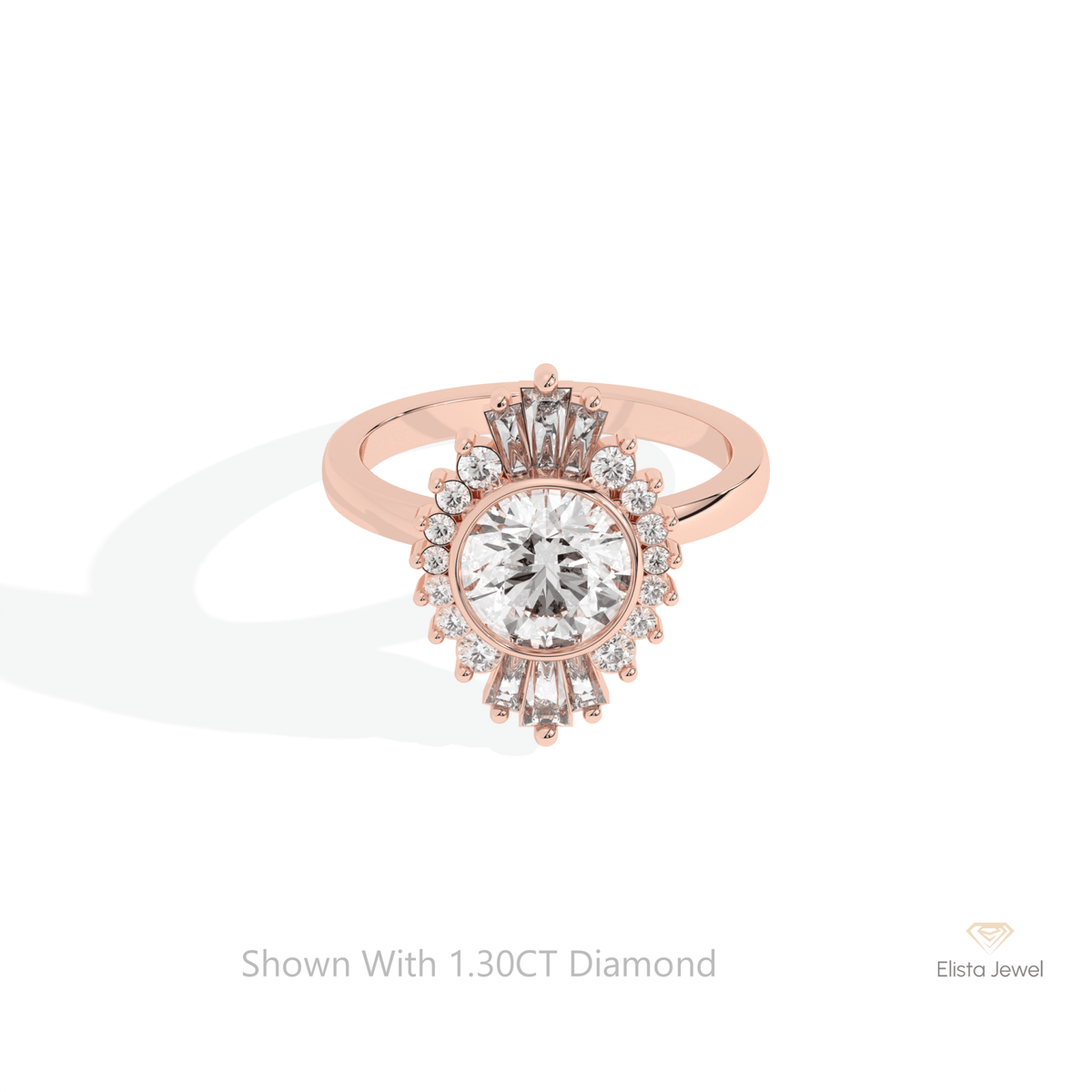 Round Cut Starburst Wedding Lab Grown Diamond Ring in 10K White Gold - Front View