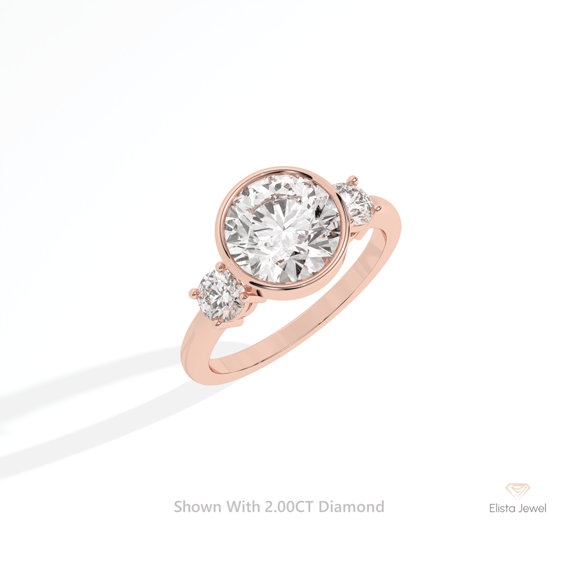 Round Cut Three Stone Bezel Lab Grown Diamond Ring in Platinum - Lifestyle View