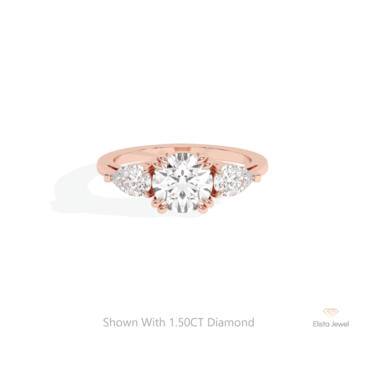 Round Cut Three Stone Engagement Lab Grown Diamond Ring in 10K White Gold - Front View