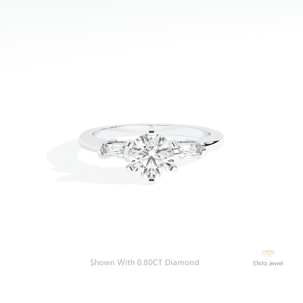 Round Cut Three Stone Engagement Lab Grown Diamond Ring in 10K White Gold - Front View