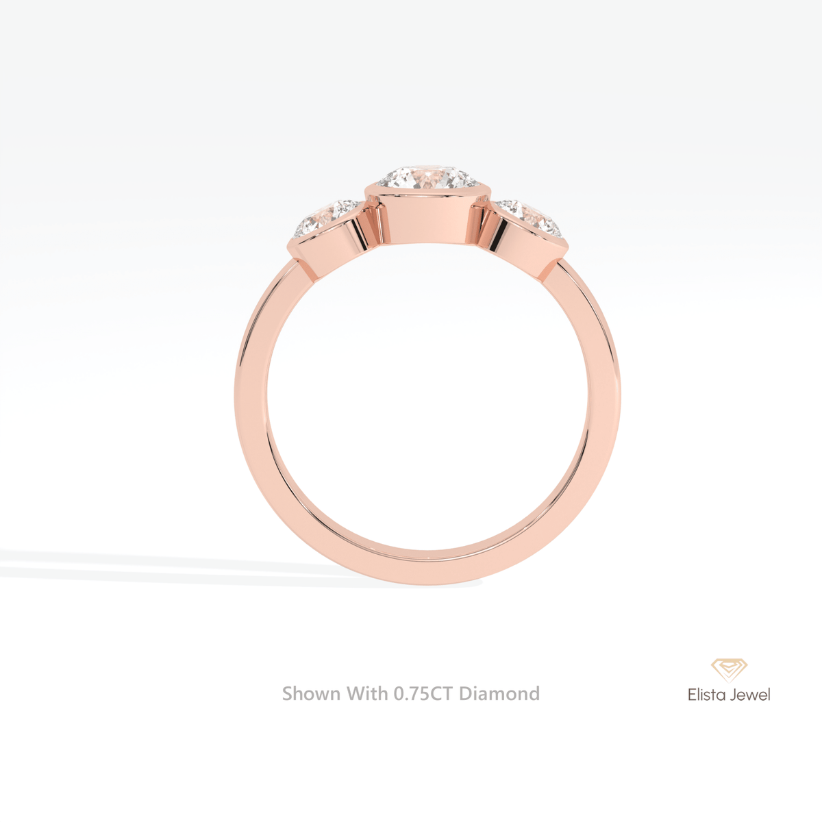 Round Cut Three Stone Engagement Lab Grown Diamond Ring in 18K White Gold - Close-up View