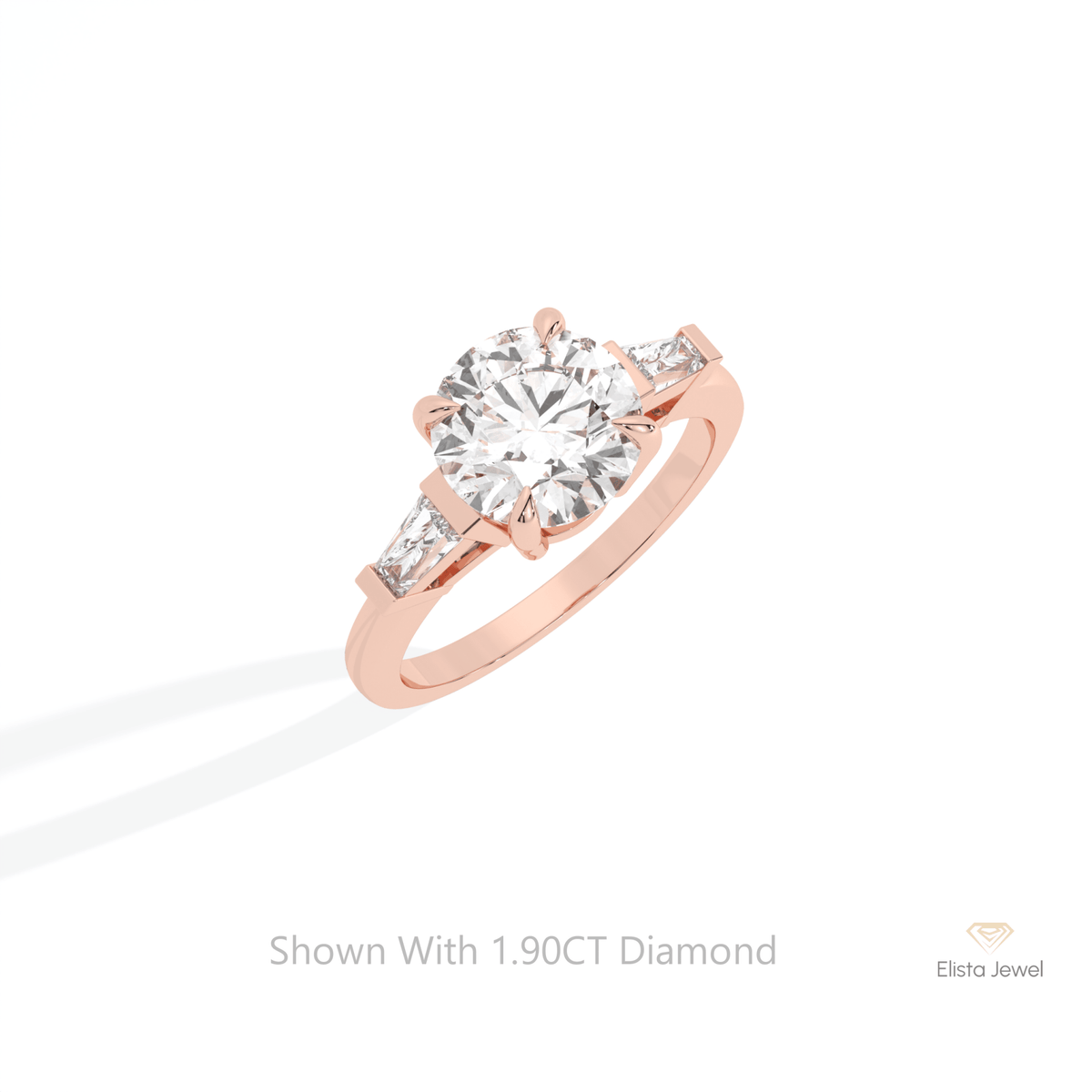 Round Cut Three Stone Engagement Lab Grown Diamond Ring in Platinum - Lifestyle View