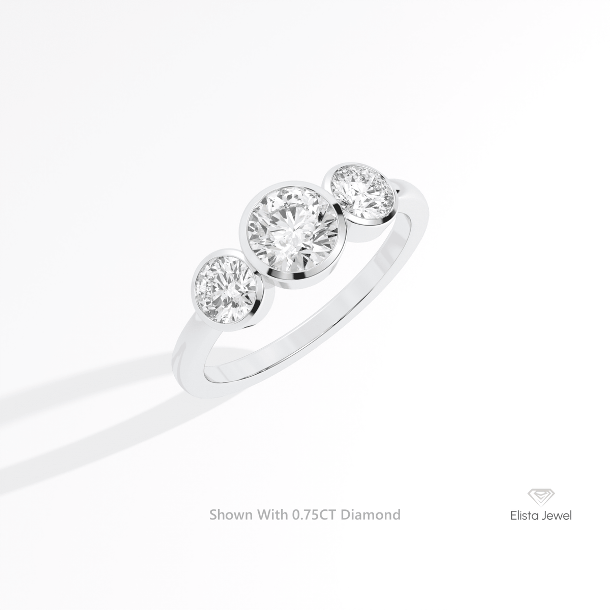 Round Cut Three Stone Engagement Lab Grown Diamond Ring in 10K Yellow Gold - Side View