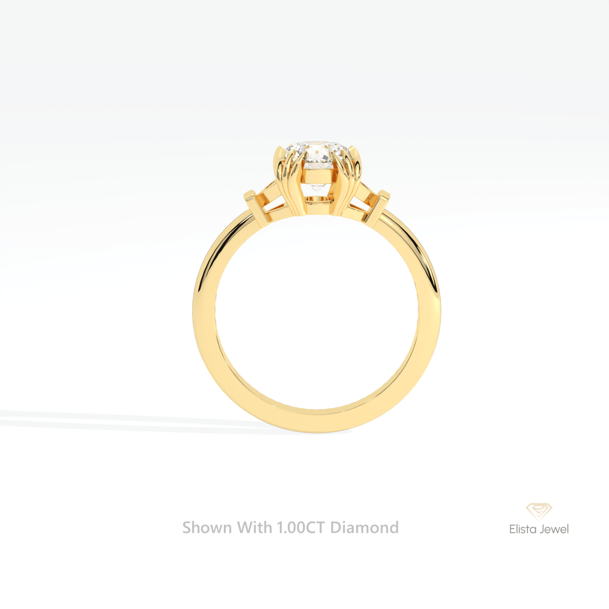 Round Cut Three Stone Engagement Lab Grown Diamond Ring in 10K Rose Gold - Angled View