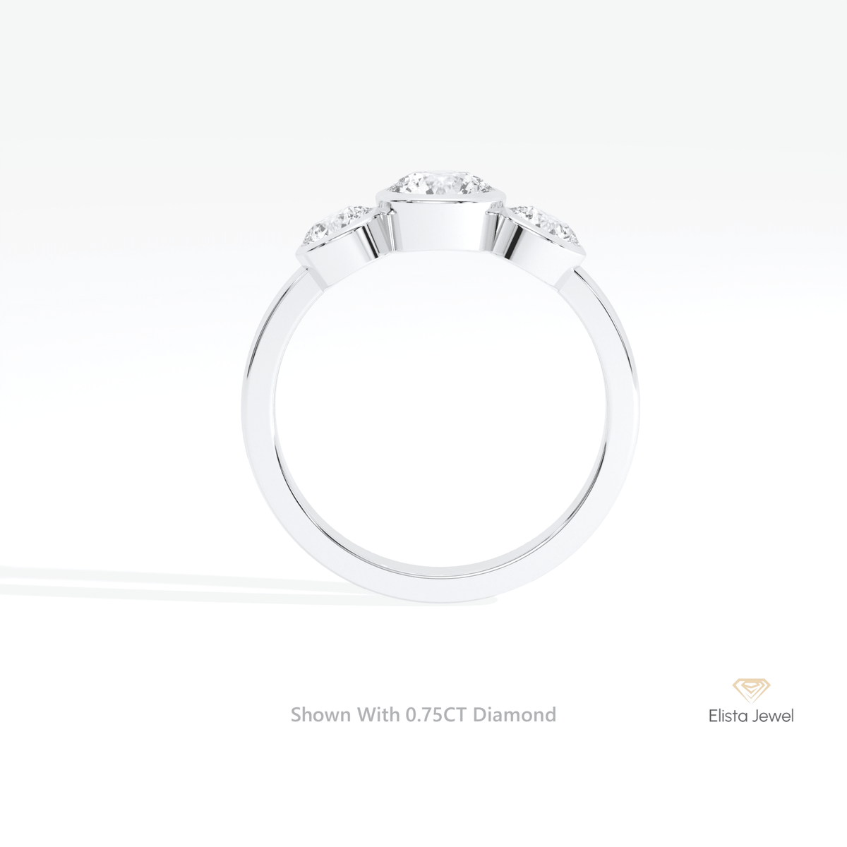 Round Cut Three Stone Engagement Lab Grown Diamond Ring in 10K Rose Gold - Angled View