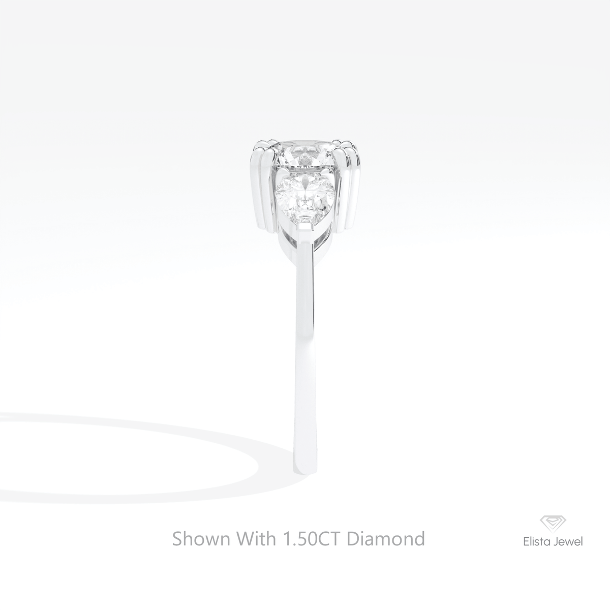 Round Cut Three Stone Engagement Lab Grown Diamond Ring in 18K Yellow Gold - Perspective View