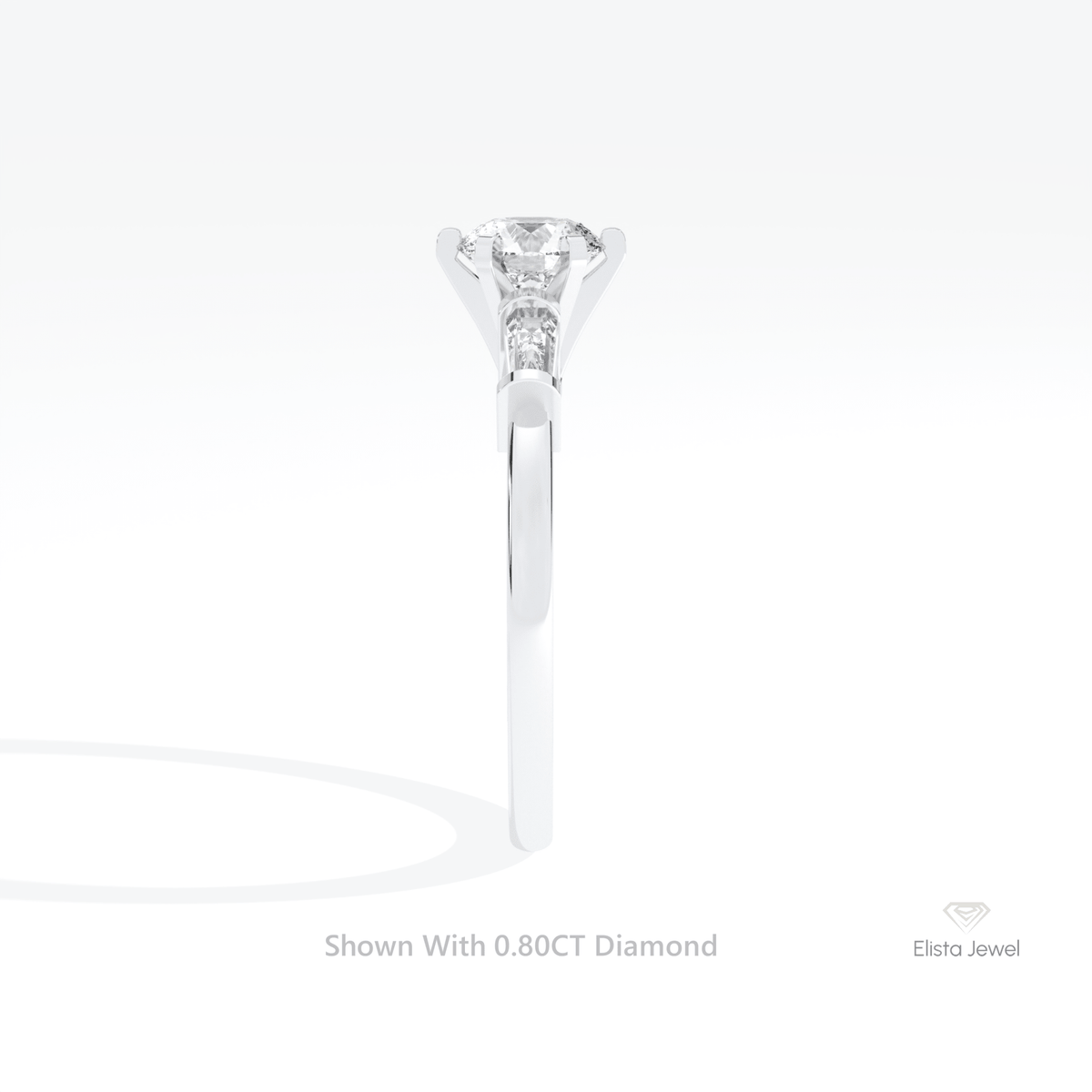 Round Cut Three Stone Engagement Lab Grown Diamond Ring in 14K White Gold - Top View