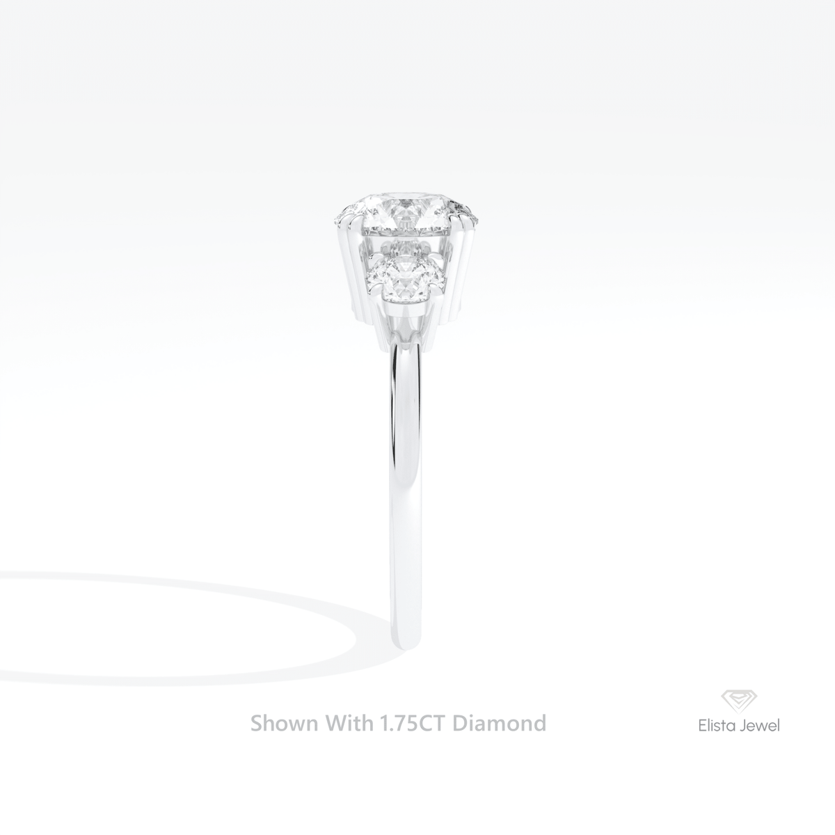 Round Cut Three Stone Engagement Lab Grown Diamond Ring in 18K Yellow Gold - Perspective View