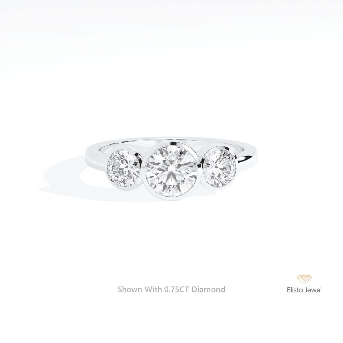 Round Cut Three Stone Engagement Lab Grown Diamond Ring in 10K White Gold - Front View