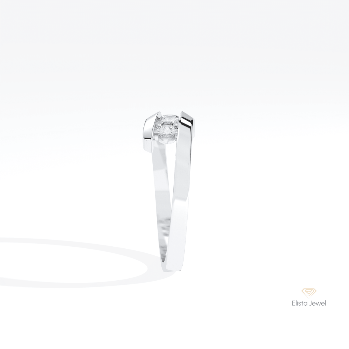 Round Cut Three Stone Engagement Lab Grown Diamond Ring in 14K White Gold - Top View