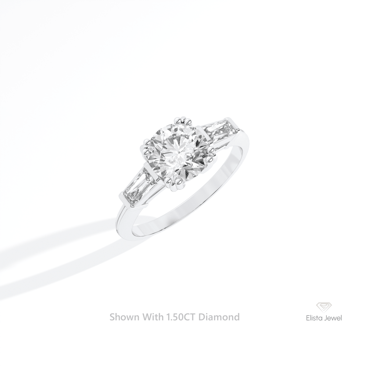 Round Cut Three Stone Engagement Lab Grown Diamond Ring in 10K Yellow Gold - Side View