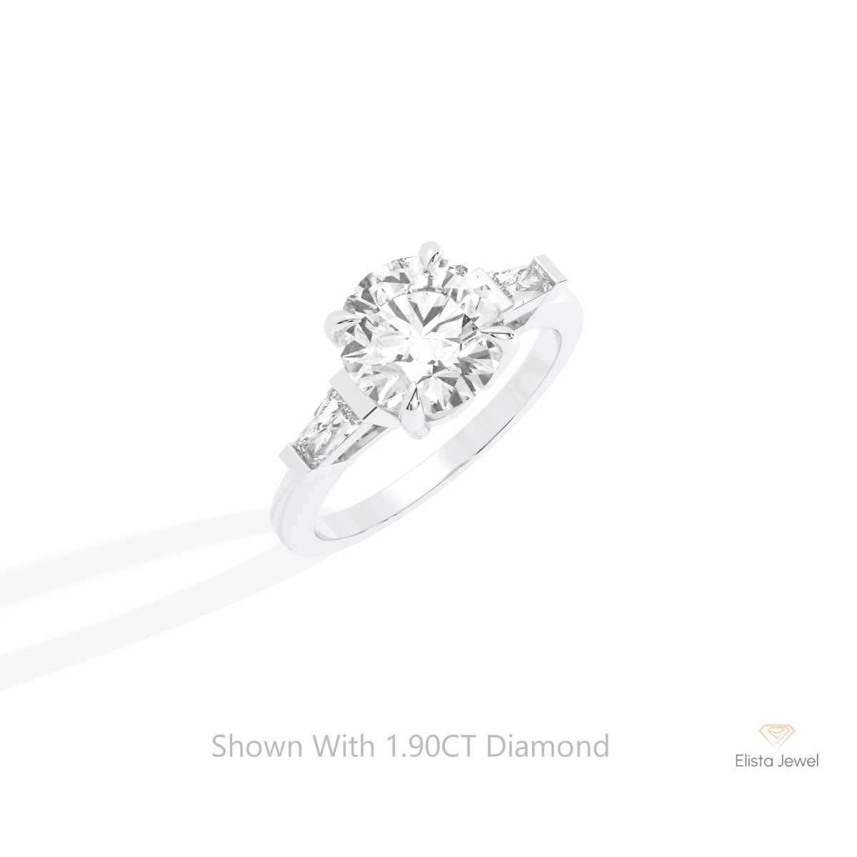 Round Cut Three Stone Engagement Lab Grown Diamond Ring in 10K Yellow Gold - Side View