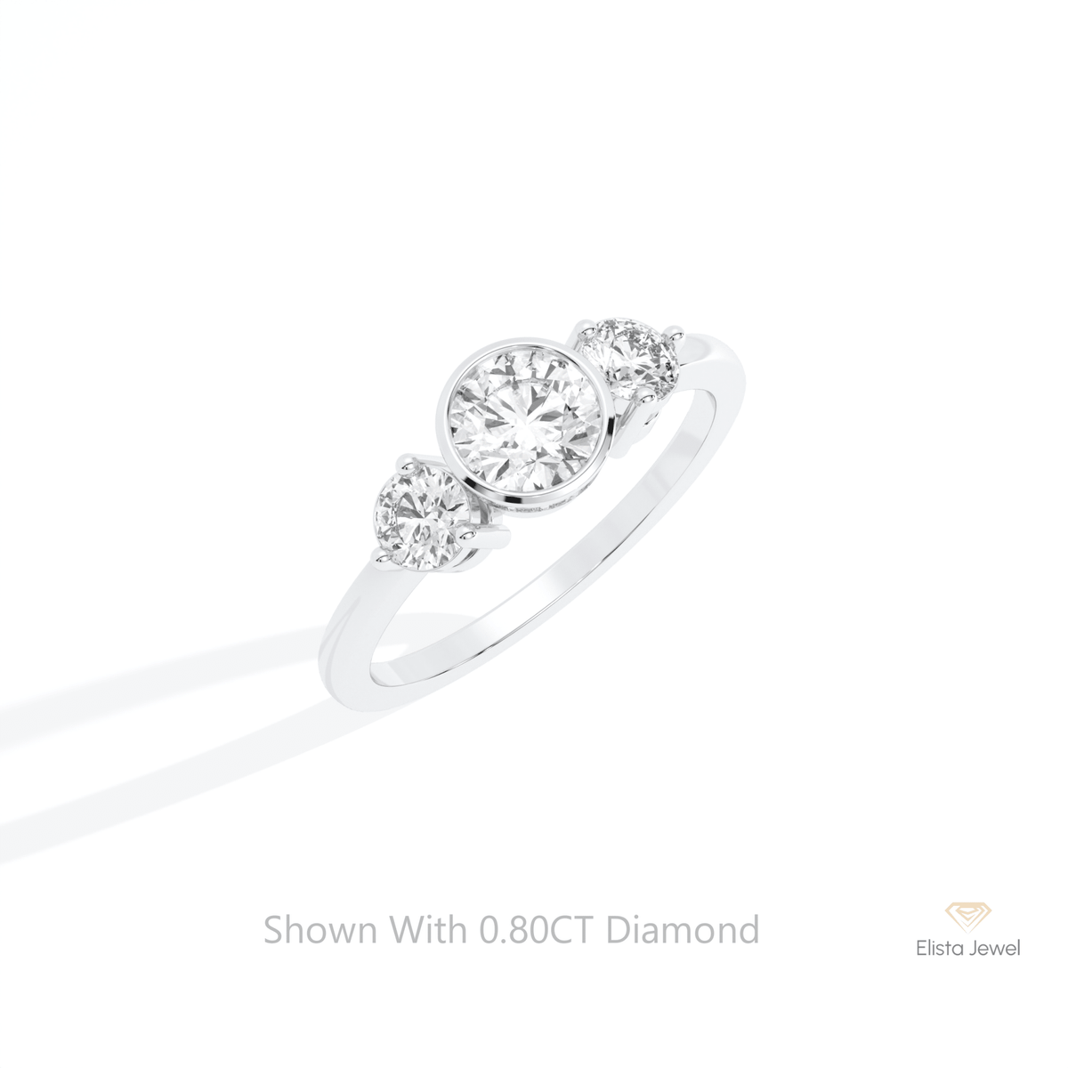 Round Cut Three Stone Wedding Lab Grown Diamond Ring in 14K Rose Gold - Profile View