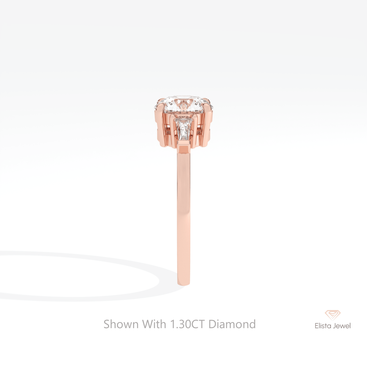 Round Cut Three Stone Wedding Lab Grown Diamond Ring in 14K White Gold - Top View