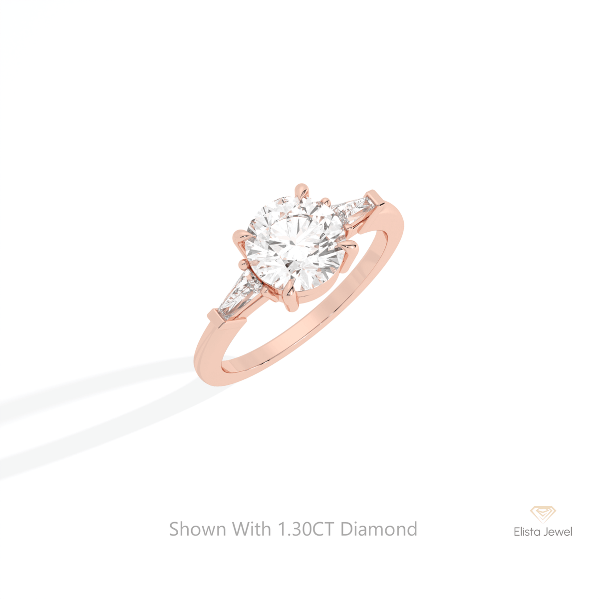 Round Cut Three Stone Wedding Lab Grown Diamond Ring in 10K Yellow Gold - Side View