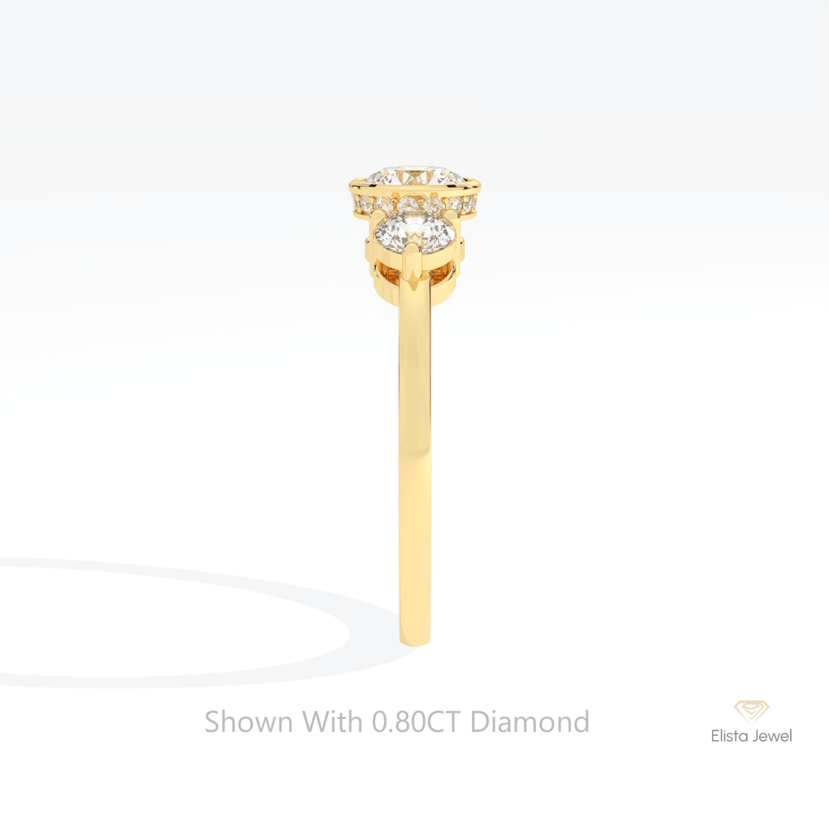 Round Cut Three Stone Wedding Lab Grown Diamond Ring in 14K White Gold - Top View