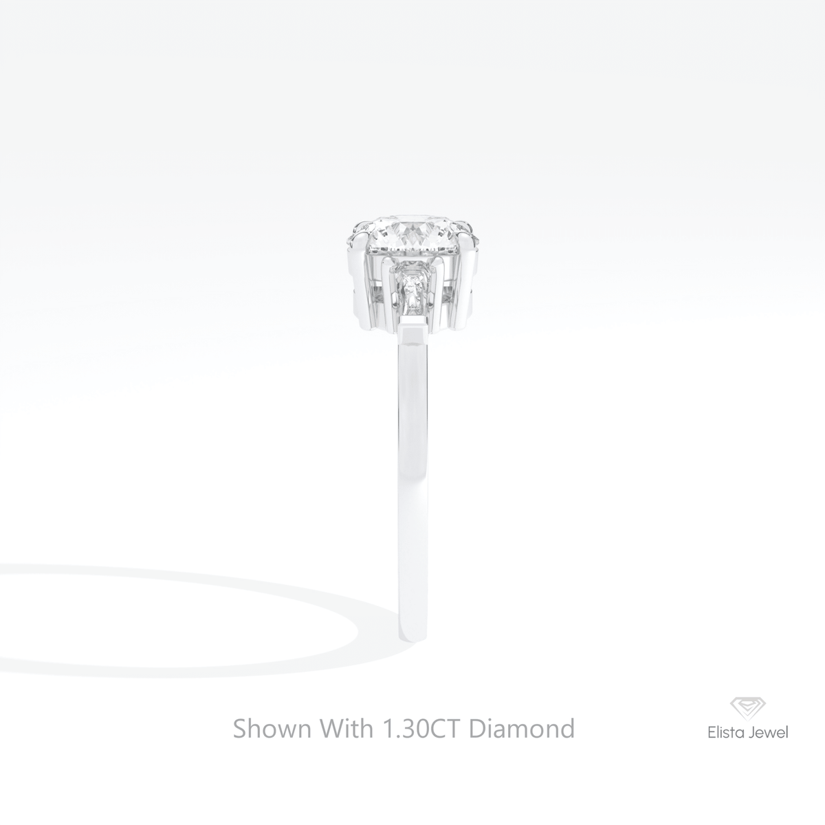 Round Cut Three Stone Wedding Lab Grown Diamond Ring in 18K Yellow Gold - Perspective View