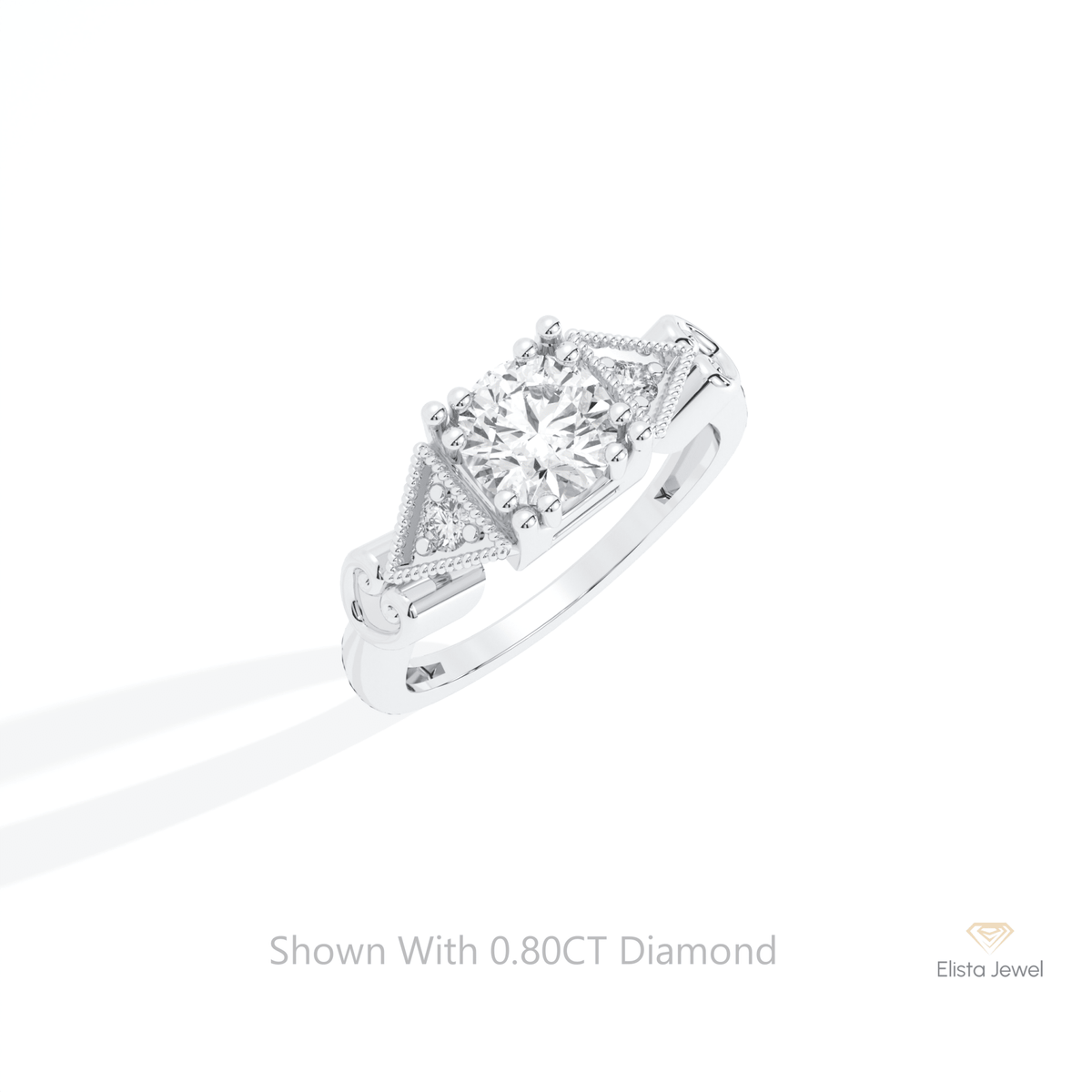 Round Cut Vintage Engagement Lab Grown Diamond Ring in 14K Rose Gold - Profile View
