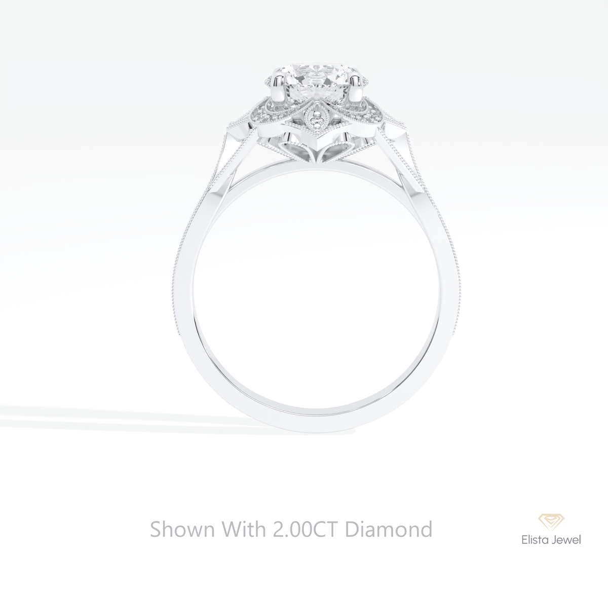 Round Cut Vintage Engagement Lab Grown Diamond Ring in 18K White Gold - Close-up View