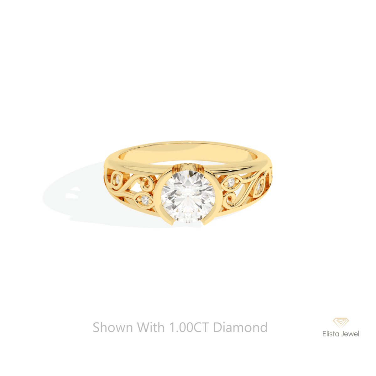 Round Cut Vintage Engagement Lab Grown Diamond Ring in 10K White Gold - Front View