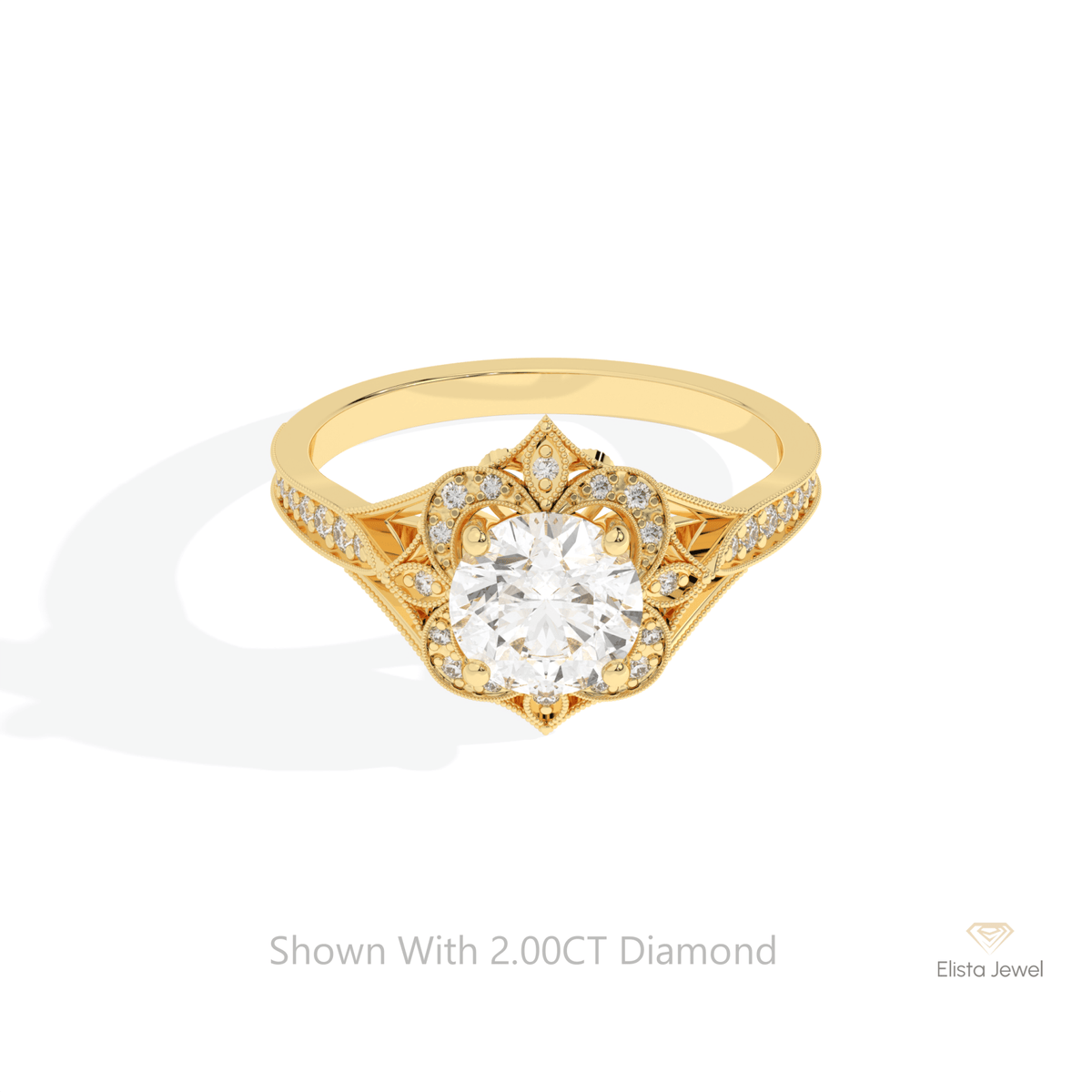 Round Cut Vintage Engagement Lab Grown Diamond Ring in 10K White Gold - Front View