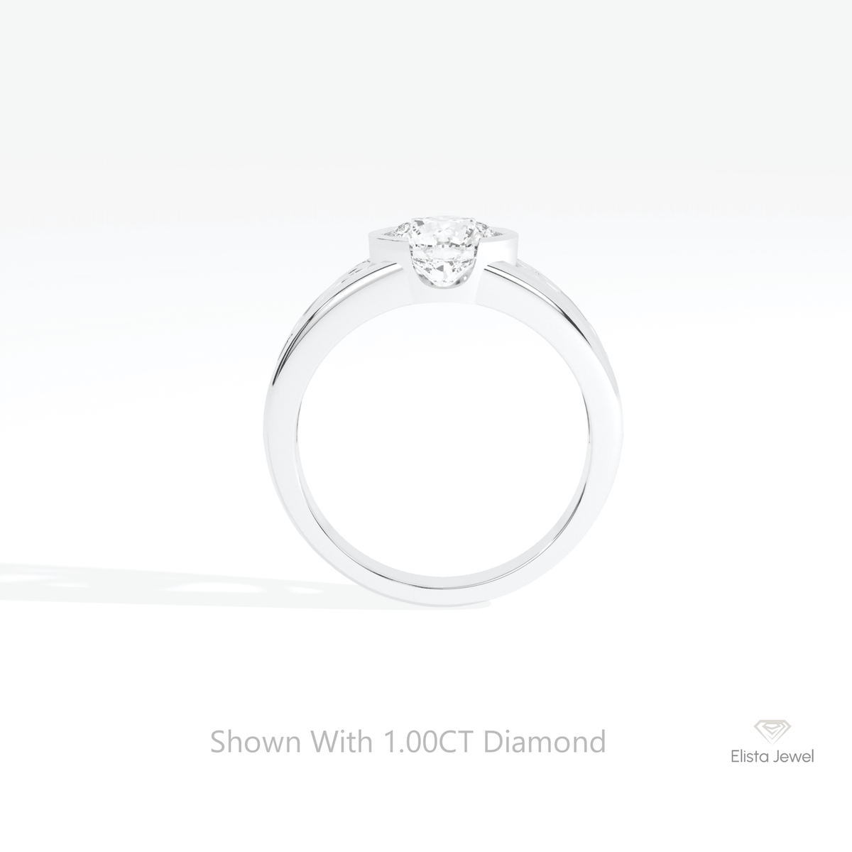 Round Cut Vintage Engagement Lab Grown Diamond Ring in 18K White Gold - Close-up View